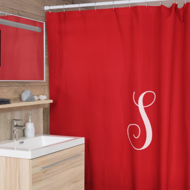 Rideaux De Douche Monogramme moderne rouge chic et élégant personnal (Créateur téléchargé)