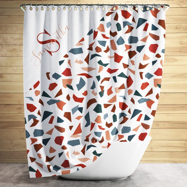 Rideaux De Douche Monogramme moderne Terrazzo Mosaic Motif (Modern Monogram Terrazzo Mosaic Pattern Shower Curtain)
