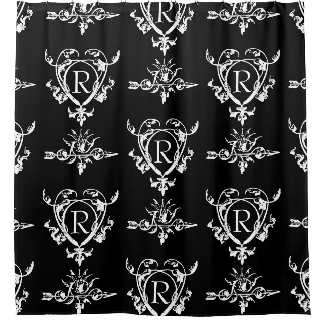 Rideaux De Douche Monogramme Motif Gothique Coeur Et Flèche (Devant)