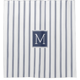 Rideaux De Douche Monogramme Motif moderne de bandes bleu marine