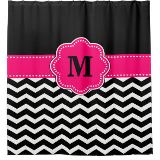 Rideaux De Douche Monogramme noir de chevron de roses indien