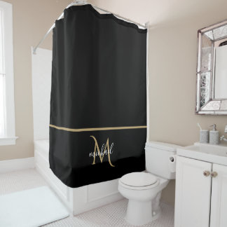Rideaux De Douche Monogramme noir et or Elégant luxe