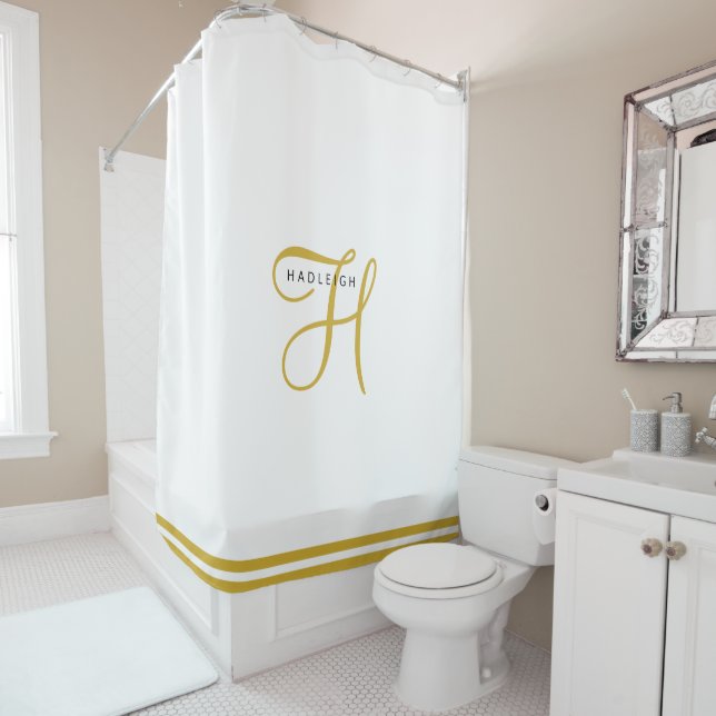 Rideaux De Douche Monogramme noir or blanc (En situation)