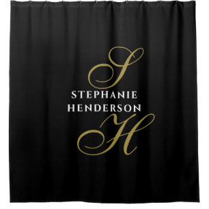 Rideaux De Douche Monogramme noir or blanc Minimaliste Élégant Chic