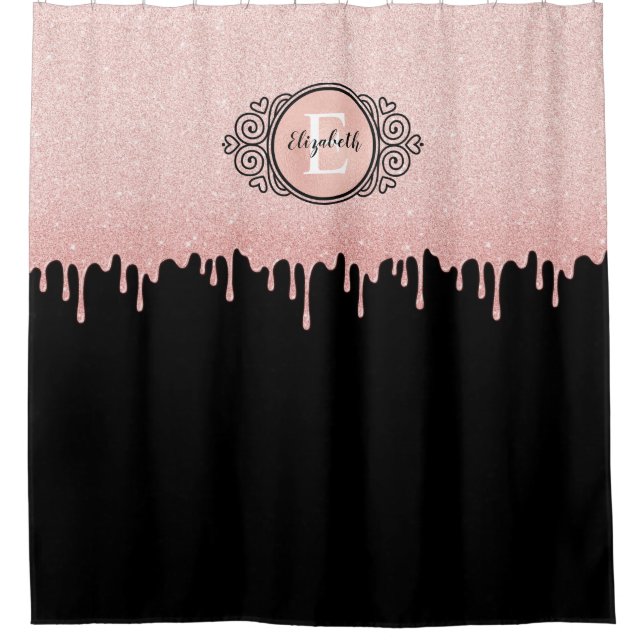 Rideaux De Douche Monogramme noir rose brillant Parties scintillant  (Devant)