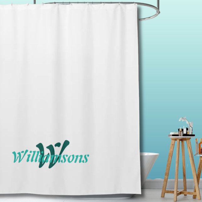 Rideaux De Douche Monogramme Nom Blanc Net Sarcelle (Crisp White Teal Monogram Name Shower Curtain)