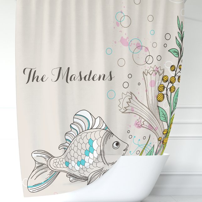 Rideaux De Douche Monogramme Océan Corail Algue Poisson Nautique (Créateur téléchargé)
