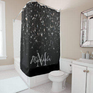 Rideaux De Douche Monogramme ombré paillettes scintillantes noir et 