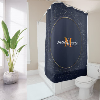 Rideaux De Douche Monogramme orange du Cercle bleu moderne de luxe