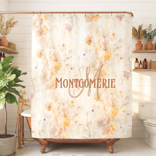 Rideaux De Douche Monogramme personnalisé à motif floral élégant aqu