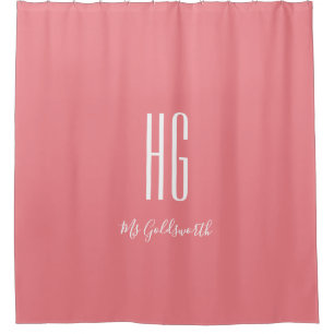 Rideaux De Douche Monogramme Personnalisé Blanc sur Rose Corail Mode