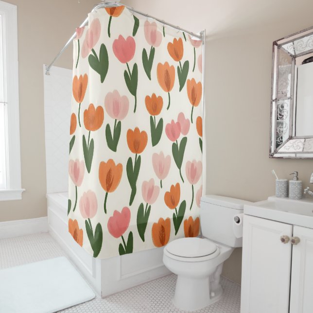 Rideaux De Douche Monogramme Personnalisé Cute Spring Tulip Motif (En situation)