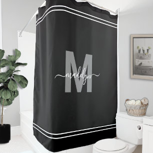 Rideaux De Douche Monogramme Personnalisé Élégant Noir Blanc