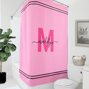 Rideaux De Douche Monogramme Personnalisé Élégant Rose Féminin