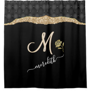 Rideaux De Douche Monogramme personnalisé Nom Rose Elegant Gold Blac