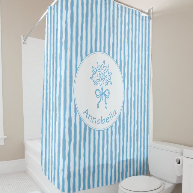 Rideaux De Douche Monogramme Prépa Rayure Bleue Blanche Caprice (Créateur téléchargé)