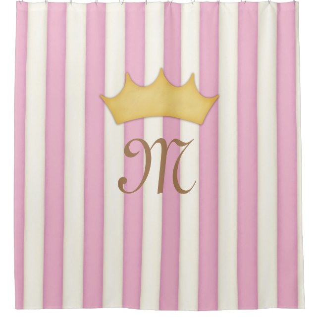 Rideaux De Douche Monogramme Princesse Couronnée de Rayures Victorie (Devant)