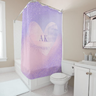 Rideaux De Douche Monogramme Purple Pink Gradient Coeur