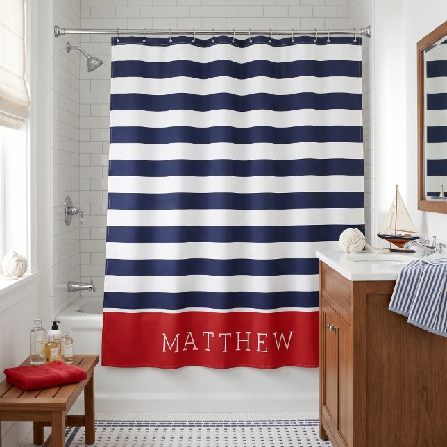 Rideaux De Douche Monogramme Rayures Rouges et Nuit (Créateur téléchargé)