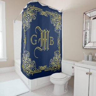 Rideaux De Douche Monogramme Regal Gold Choisissez votre couleur Arr