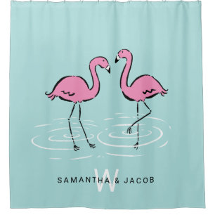 Rideaux De Douche Monogramme rose de Flamant rose