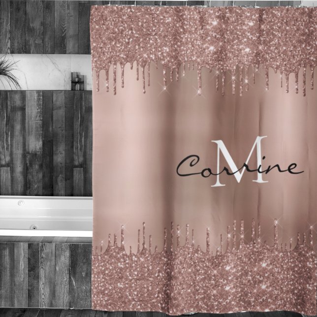 Rideaux De Douche Monogramme Rose Gold Dbl Parties scintillant de sé (Créateur téléchargé)