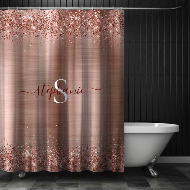 Rideaux De Douche Monogramme Rose Gold Faux-Parties scintillant Girl (Monogram Rose Gold Glitter Girly Glam Shower Curtain)
