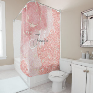 Rideaux De Douche Monogramme rose Parties scintillant rose