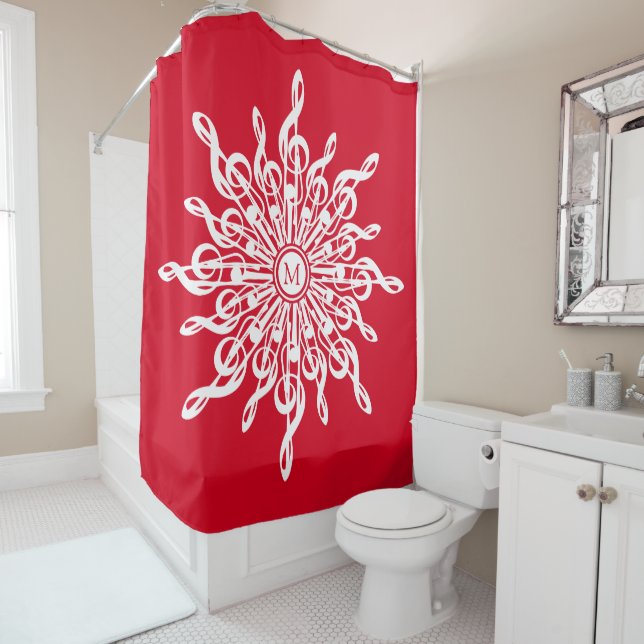 Rideaux De Douche Monogramme rouge de Noël G-Clef Snowflake (En situation)