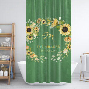 Rideaux De Douche Monogramme rustique de la ferme tournesol wreath v
