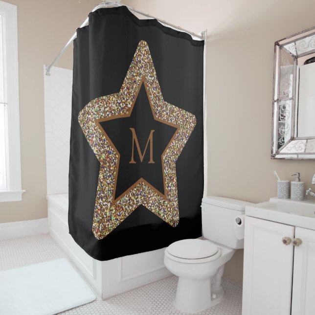 Rideaux De Douche Monogramme scintillant étoile marron élégant  (En situation)