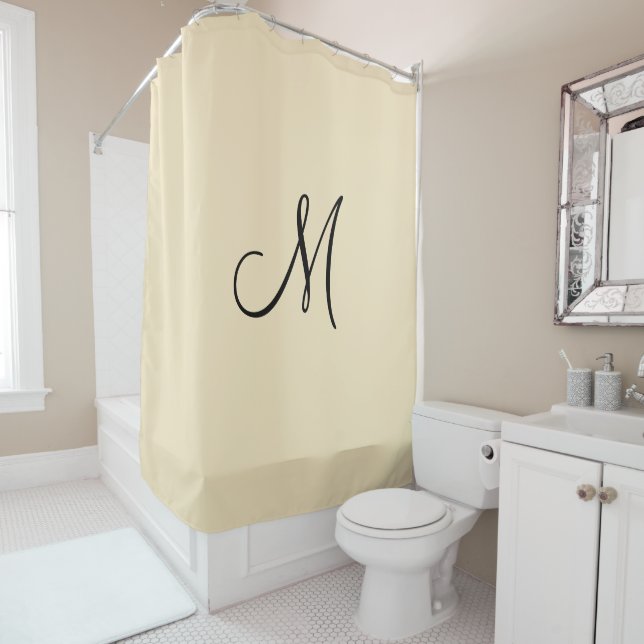 Rideaux De Douche Monogramme Script initial Beige Noir Minimal Simpl (En situation)