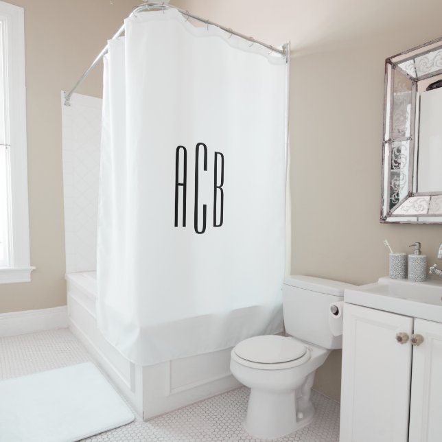 Rideaux De Douche Monogramme simple à trois lettres blanc (En situation)