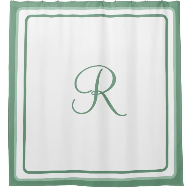 Rideaux De Douche Monogramme simple chic hôtel Vert sauge initial  (Devant)