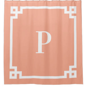 Rideaux De Douche Monogramme simple clé grecque blanche et pêche