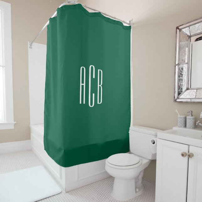 Rideaux De Douche Monogramme simple Hunter Green à trois lettres (En situation)