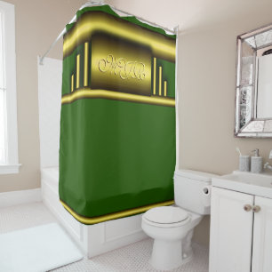 Rideaux De Douche Monogramme sur l'or et le vert de luxe art déco