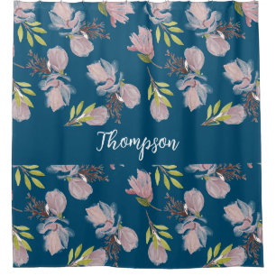 Rideaux De Douche Monogramme tendance marine bleu motif floral éléga