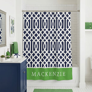 Rideaux De Douche Monogramme Treillis Vert et Nuit