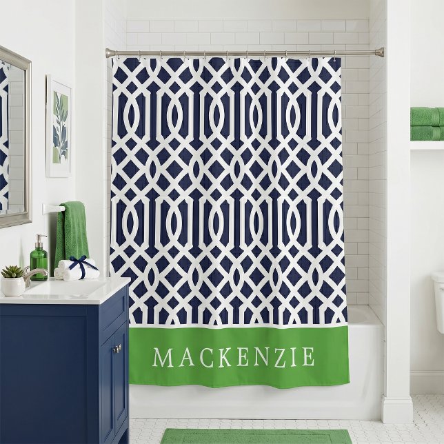 Rideaux De Douche Monogramme Treillis Vert et Nuit (Créateur téléchargé)
