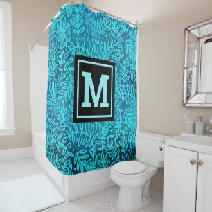 Rideaux De Douche Monogramme turquoise ombre feuille motif moderne a
