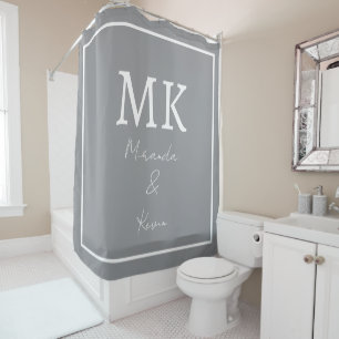Rideaux De Douche Monogrammes gris blanc élégant moderne minimaliste