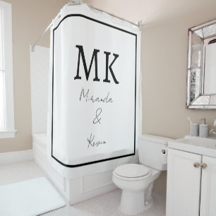 Rideaux De Douche Monogrammes Noir Blanc Moderne Minimaliste Élégant