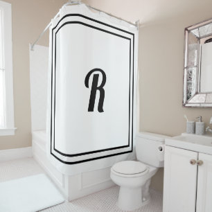 Rideaux De Douche Monogrammes noir blanc personnalisé élégant nom de