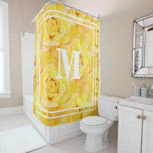 Rideaux De Douche Monogrammes Nom Floral Jaune Blanc Vintage Rustiqu