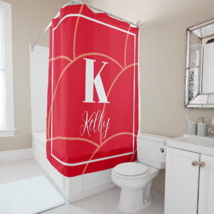 Rideaux De Douche Monogrammes Nom Orange Red White Retro Motif