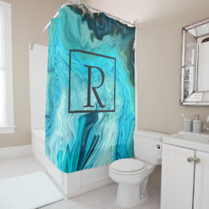 Rideaux De Douche Monogrammes Turquoise Gris blanc Agate Pierre Abst