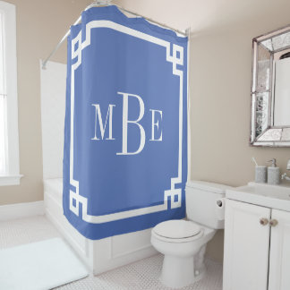 Rideaux De Douche Monographie de bordure de clé grecque bleue