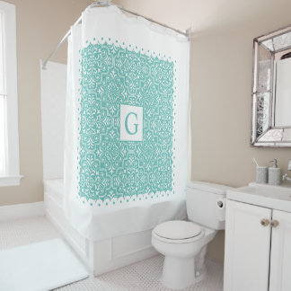 Rideaux De Douche Monographie des bordures turquoises en damas bleu 