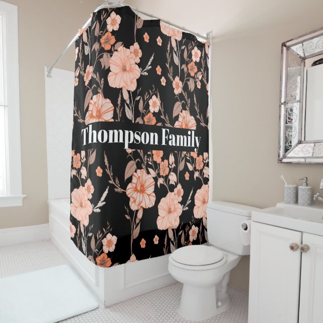 Rideaux De Douche Monographie moderne design l Motif floral l Noir (En situation)
